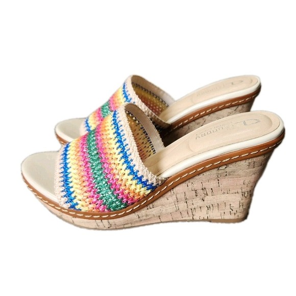 CL By Laundry Beginning Women's multicolor Striped Woven Wedge Sandals 8.5 - Picture 3 of 7